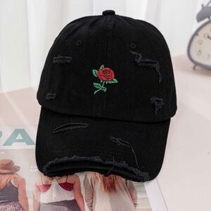 Black Cap with Red Rose Embroidery